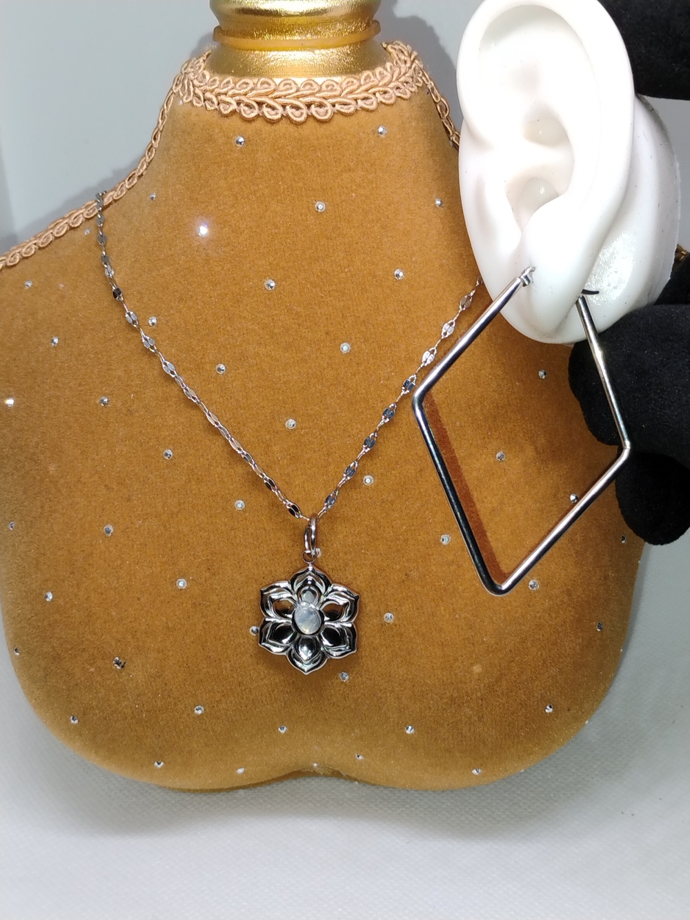 Opal Gemstone Flower Necklace In Stainless Steel